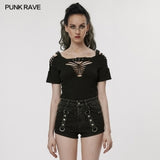 Punk Rave Hollow Out Backless Short Sleeve T-Shirt