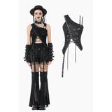 Asymmetrical Ripped Punk Cut-Out Top with Straps and Lace-Up Detail