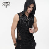 Gothic Skull Mesh Splice Chain Tank Top with Hood