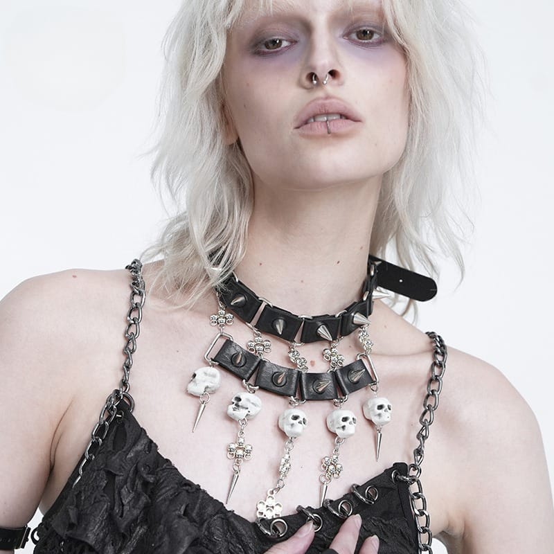 Women's Gothic Spiked Skull Choker Necklace