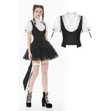 Court-Style Black White Lace Blouse