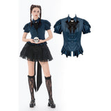 Gothic Academy Striped Puff-Sleeve Blouse