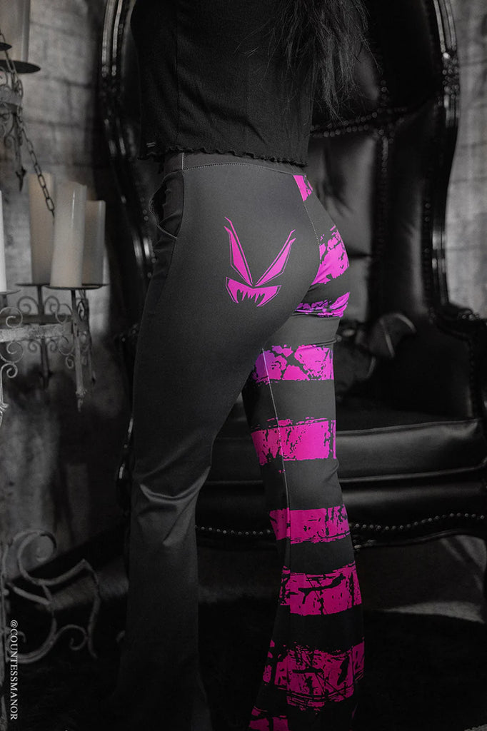 Pink Death Striped Split Flares [Pink/Black]