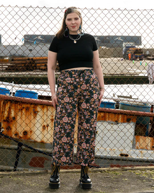 Rebel Romance Eye Spy Floral Stretch Cropped Wide Leg Trousers