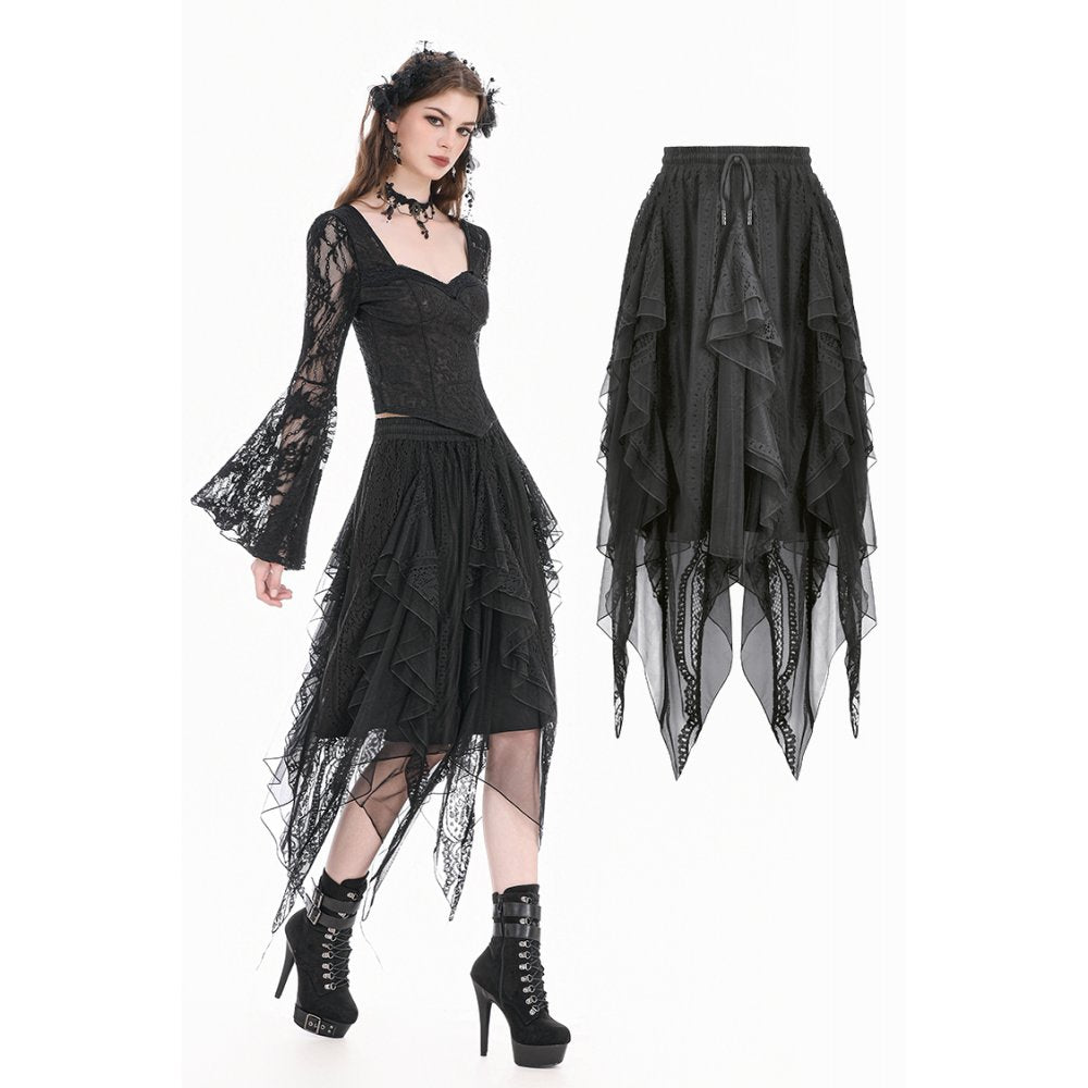Gothic Shadow Mist Layered Mesh Long Skirt