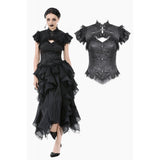 Gothic Jacquard Top with Hollow Front and Lace Trim