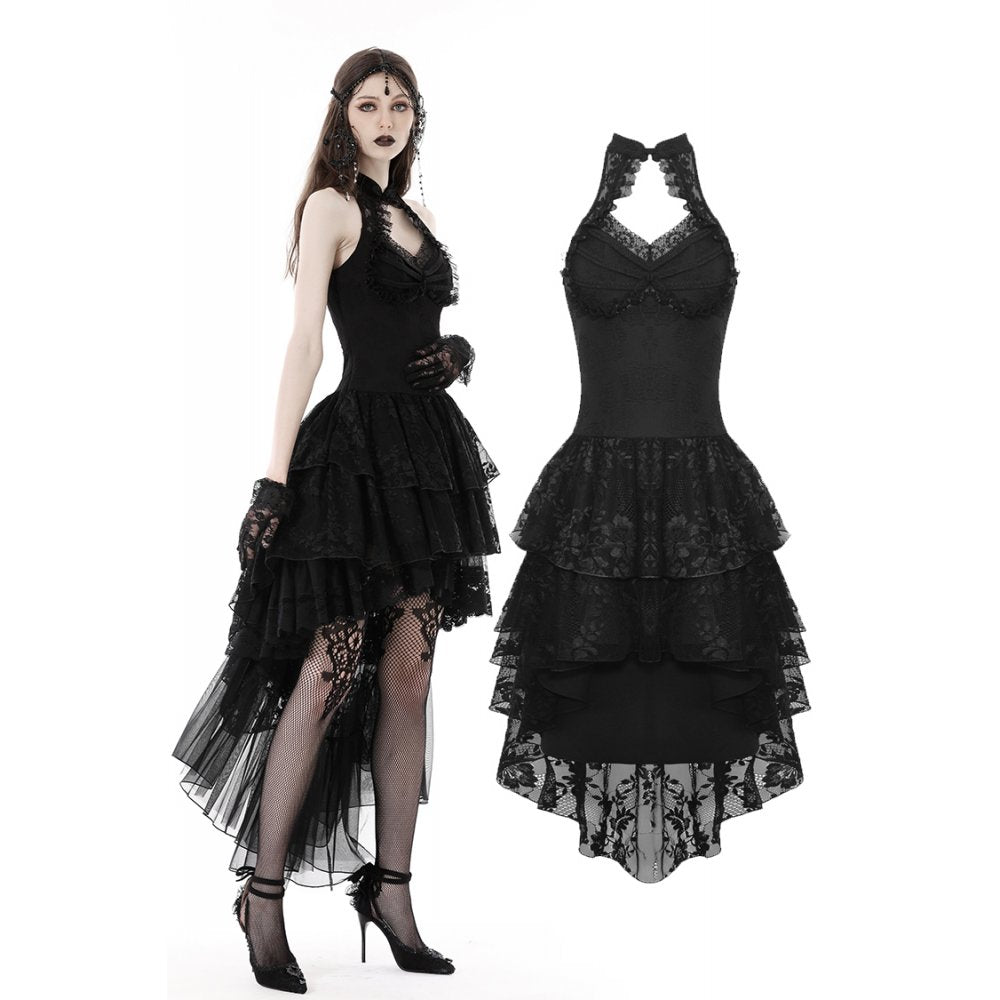 Gothic claw chest high low lace halter dress