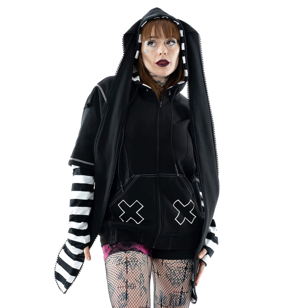 HYPNO BUNNY HOOD - BLACK/WHITE