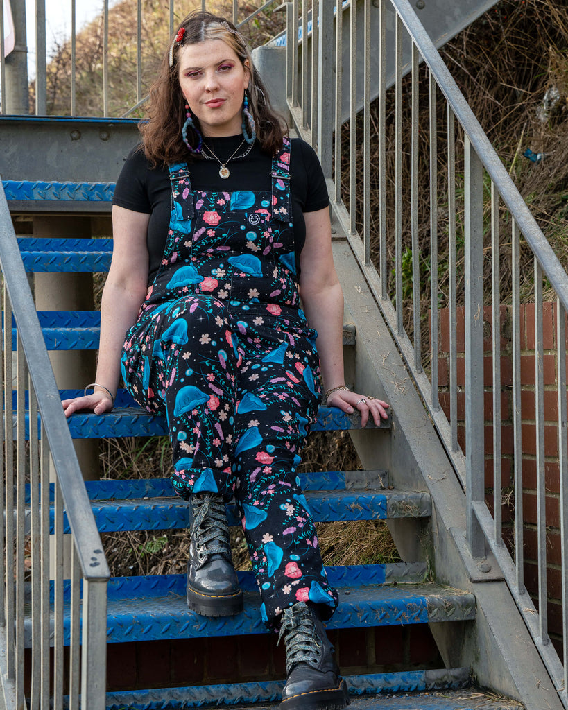 Rebel Romance Floral Jellyfish Stretch Dungarees