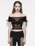 Black Gothic Off-the-Shoulder Lace Splicing Top for Women