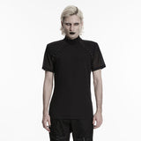 Men's Punk D-rings Mesh Splice Short Sleeved Top