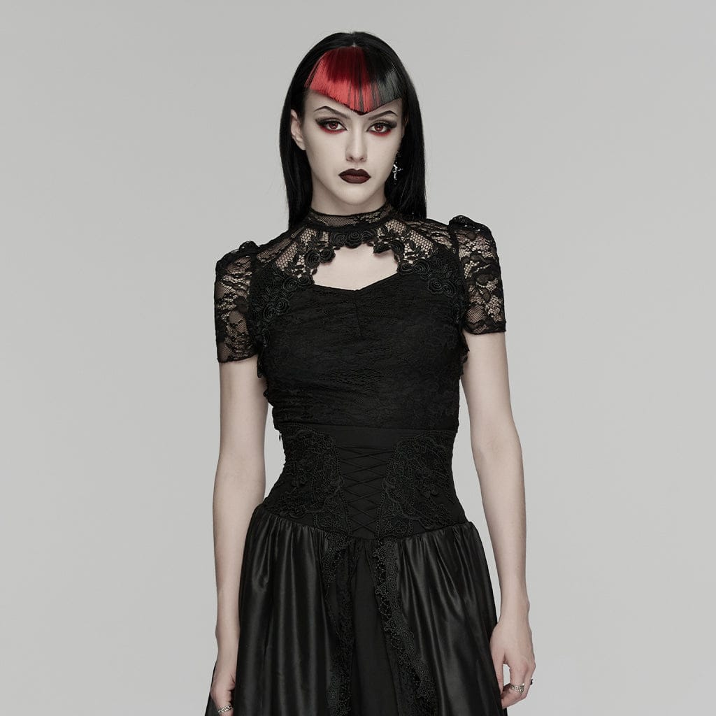 Women's Gothic Cutout Lace Short Sleeved Top