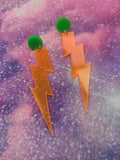 80's Power Earrings- Orange/Green