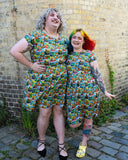 Tarot Dinosaurs Stretch Belted Tea Dress with Pockets