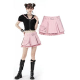 Alternative rebel pink heart bag pleated mini skirt