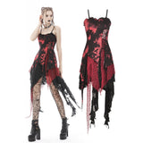 Punk rock irregular net dye strap dress