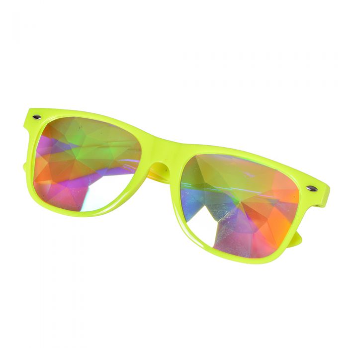 Neon yellow wayfarer style glasses
