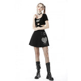 Punk black white check heart pleated skirt