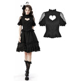 Gothic hearted tulle shoulder sexy blouse